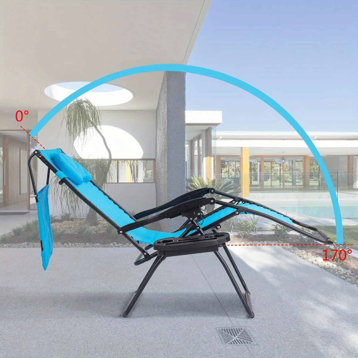 Yian Mao Folding Recliner Zero Gravity Lounge Chair W/ Shade Canopy Cup Holder Blue