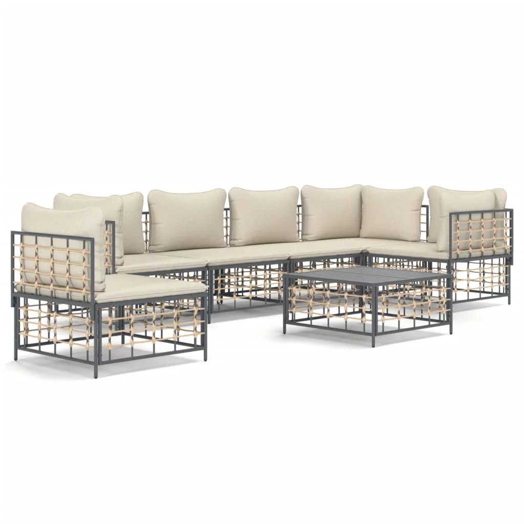 Anself 7 Piece Patio Set with Cushions Anthracite Poly Rattan