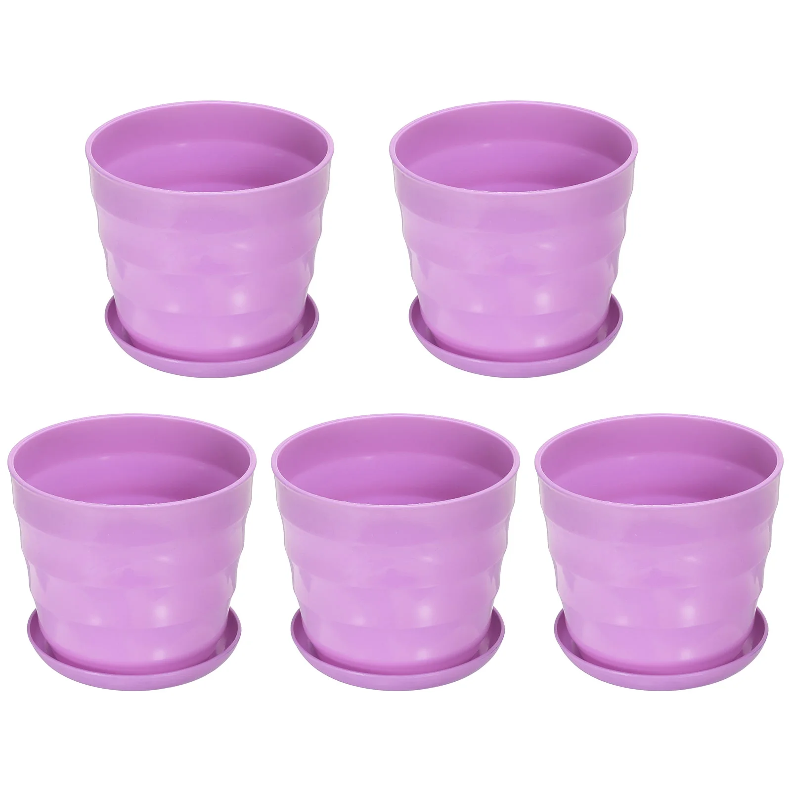 Uxcell 6 Inch Plastic Plant Pots Flower Planters with Drainage Holes and Tray, Purple 5 Pack