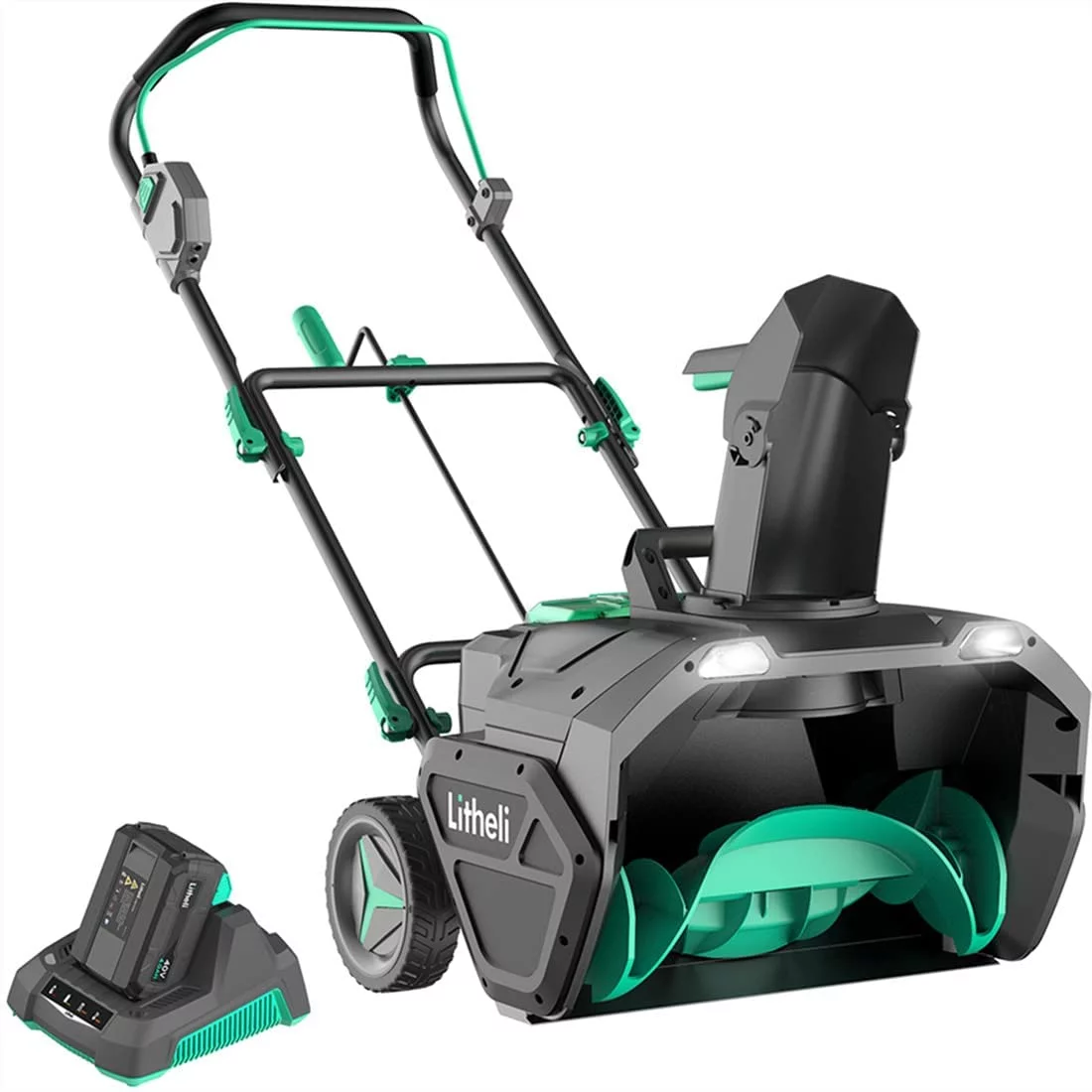 Litheli Cordless Snow Blower, 40V 20-Inch Single-Stage Battery-Powered Snow Thrower with Brushless Motor, Dual LED Lights 180° Rotatable Chute, 4.0 Ah Li-ion Battery & Charger