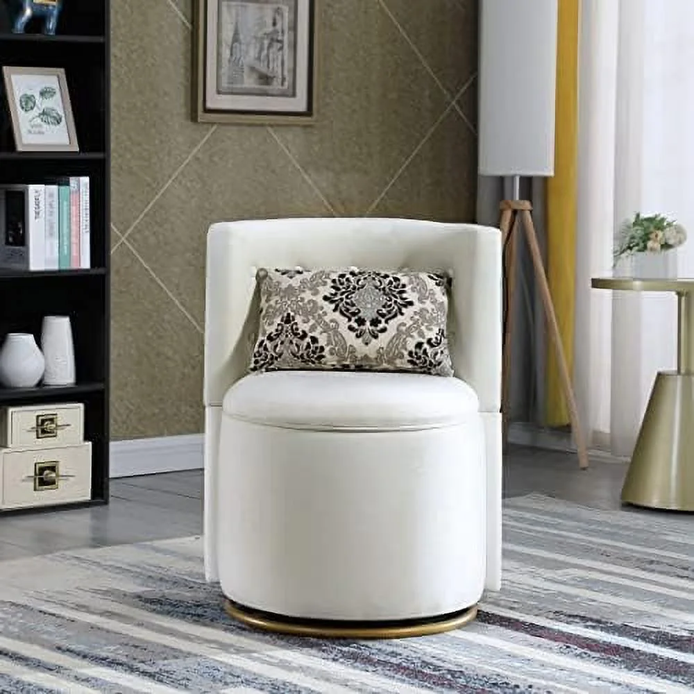 GFVCNIO Round Swivel Chair with  Under Seat  Button Bucket Back Small Comfy Chair  Back Cushion Included (Beige)