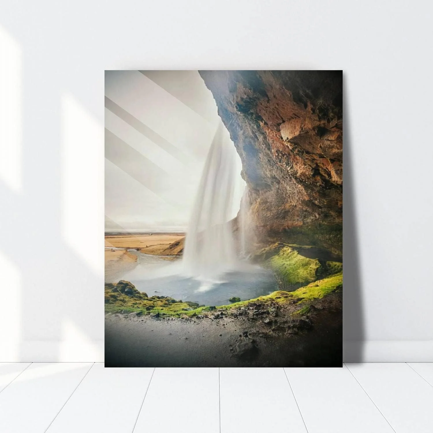 HelloGlass Tempered Glass Wall Art Decor Iceland landscape Seljalandsfoss waterfall Prints On Glass Paingting Picture Modern Artworks For Living Room Bedroom Office 12x8inch