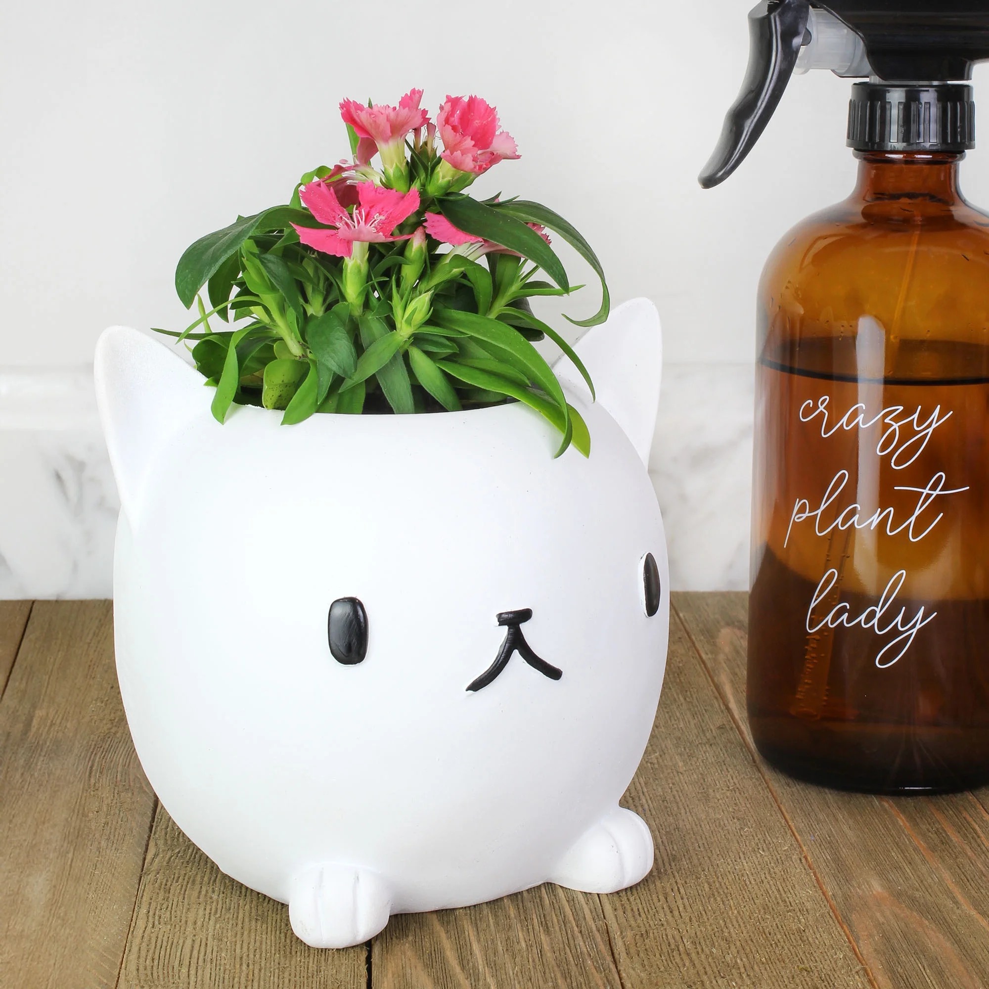 Esterno Cute Cat Mini Planter Pot, White Kitten-Shaped Resin Flower Pot / Pencil Holder