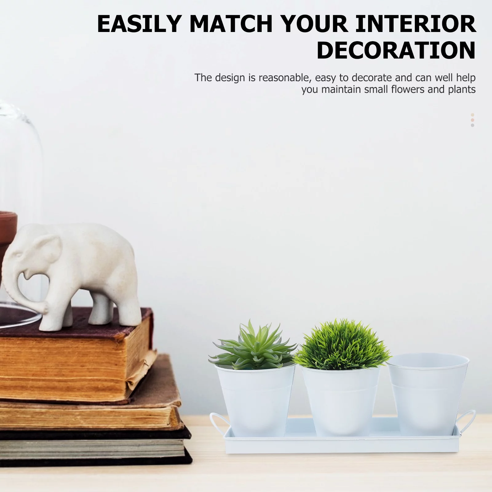 1 Set of Iron Flower Pots Balcony Round Bucket  Flower Holders with Tray