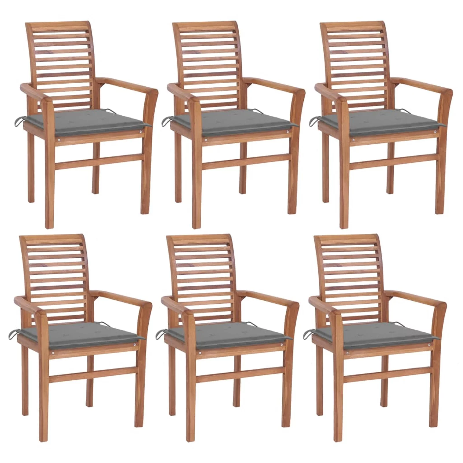 Aibecy Dining Chairs 6 pcs with Gray Cushions Solid Teak Wood