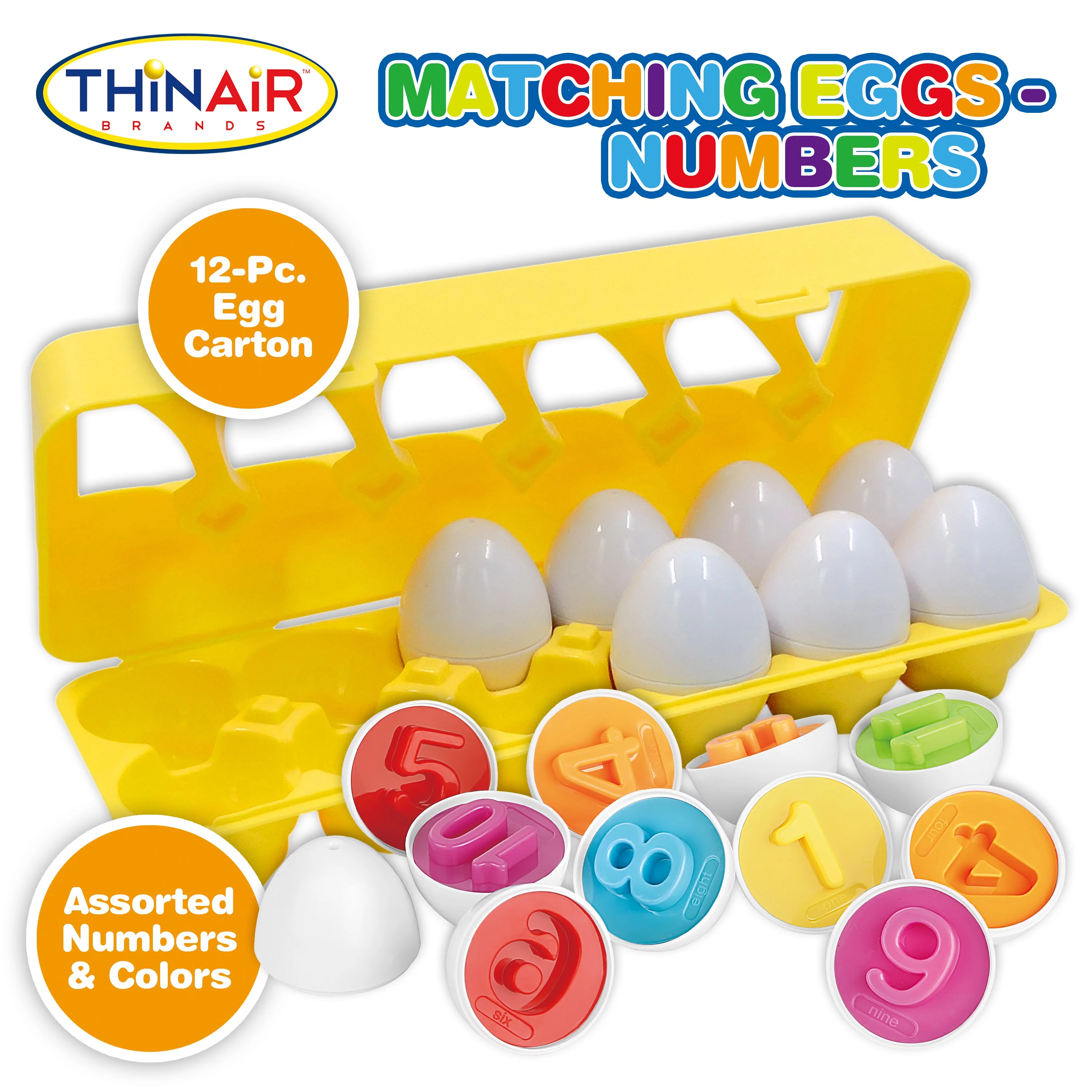 Matching Plastic Eggs 12 pc Set, Number & Color Learning, Sorter Puzzle, Montessori Gift