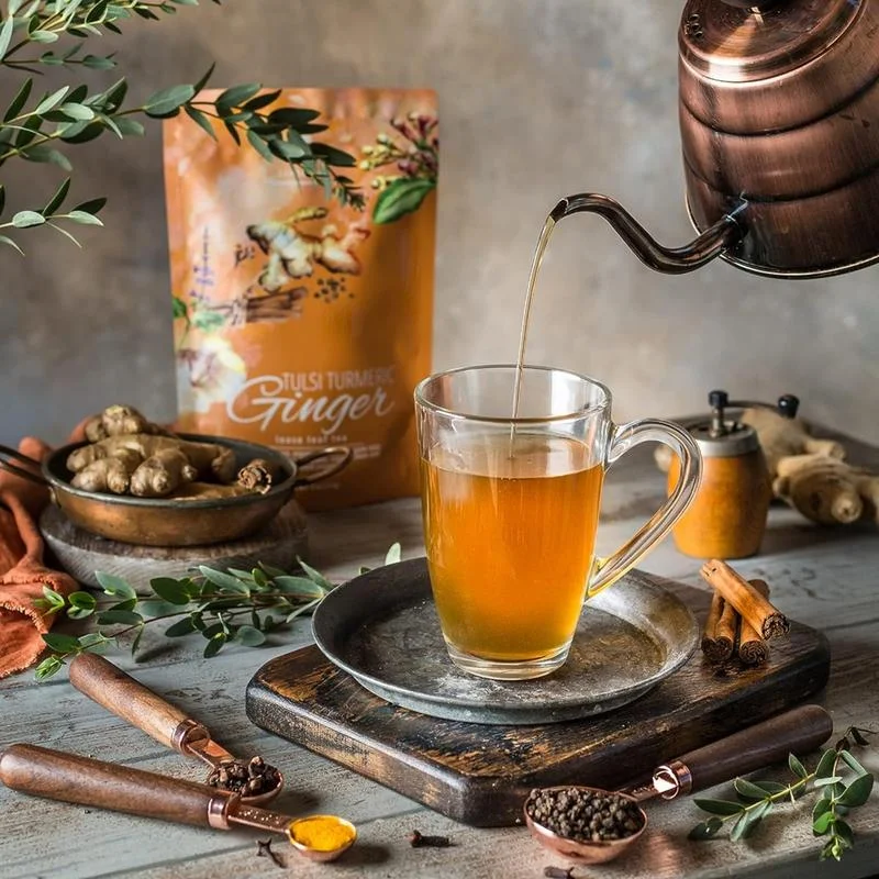 Gardenika Organic Tulsi Turmeric Ginger Loose Leaf Tea - Natural, Herbal, Caffeine-Free, Sugar-Free, Kosher - 4oz Beverage