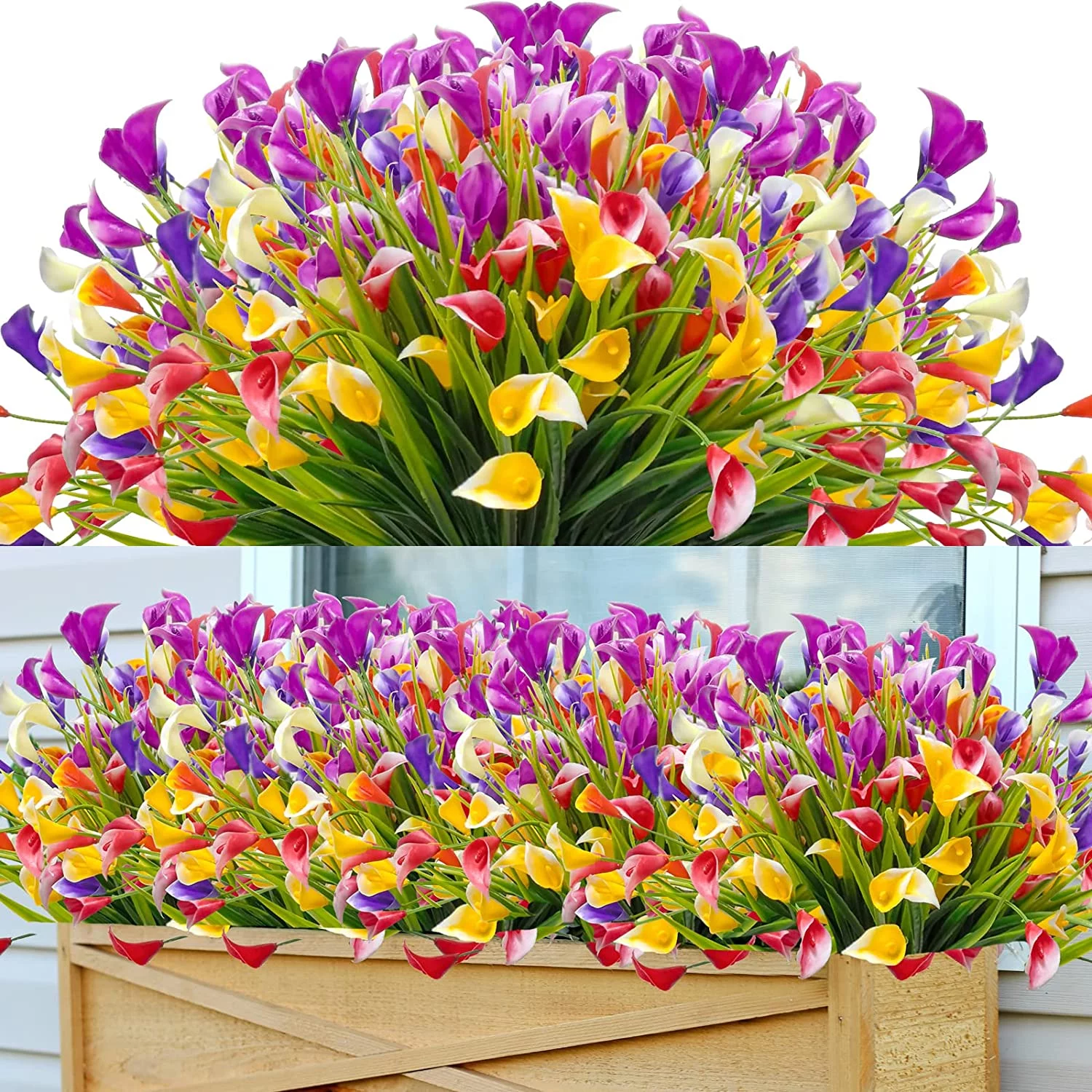 12 Bundles Calla Lily Artificial Flowers Outdoor Decorations, Fake Flowers No Fade UV-Resistant Faux Plastic Flower Indoor Outside Hanging Planter Home Kitchen Garden Porch Decor (Multi)