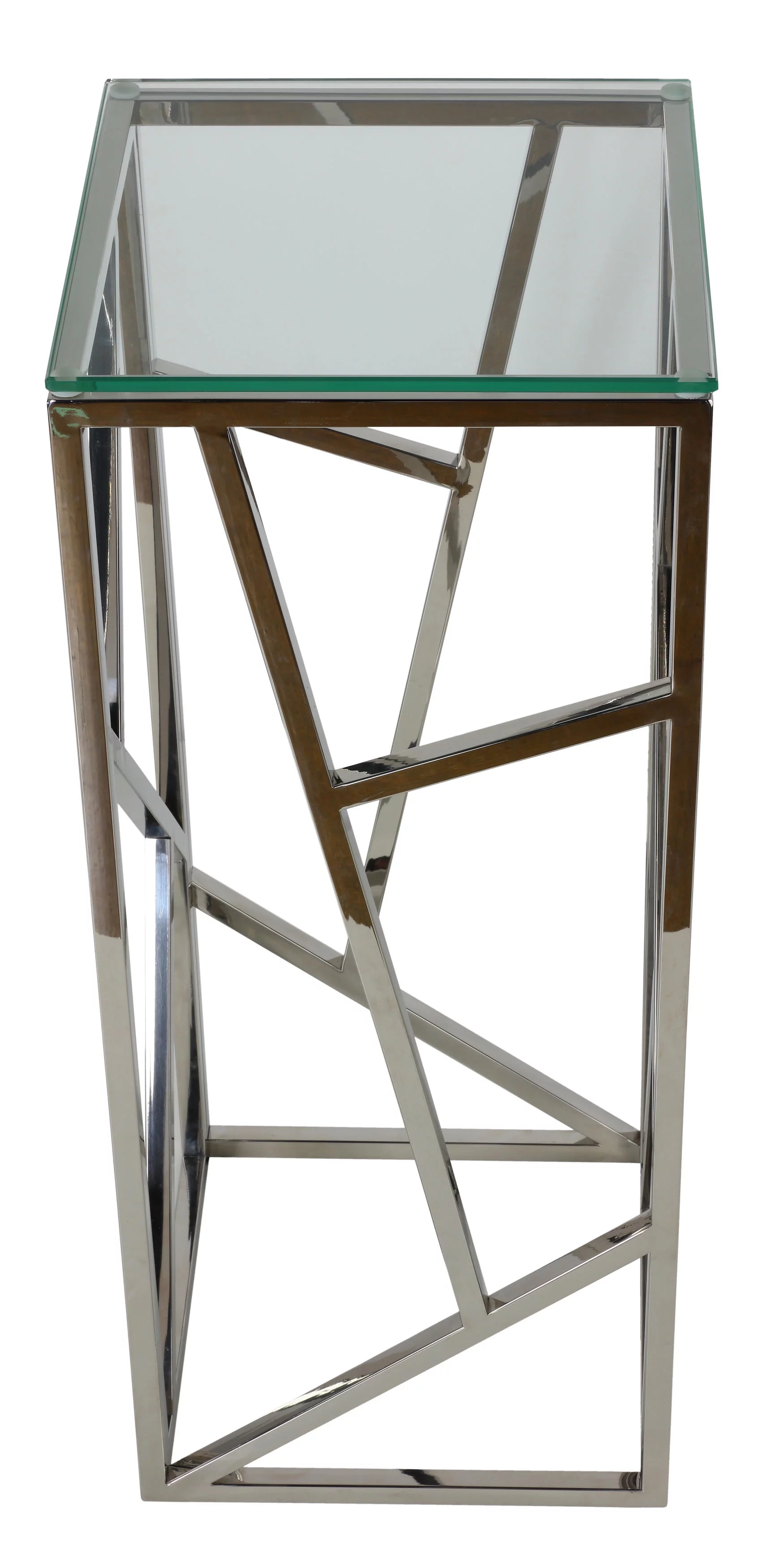 Cortesi Home Pisa Plant Stand Side Table, Stainless Steel with Glass Top