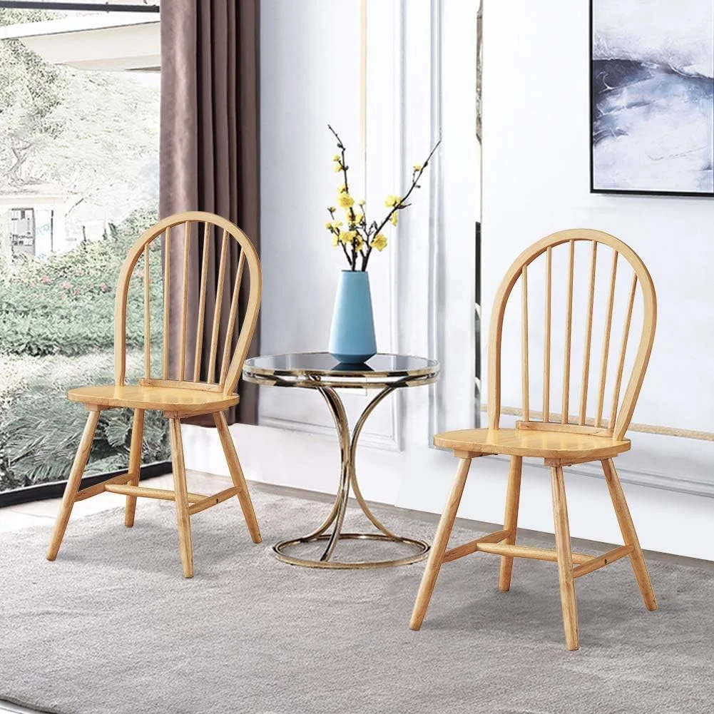 Classic Design Natural Wood Finish Pair of Dining Chairs Armless seat Ergonomic Backrest Heavy-Duty Construction