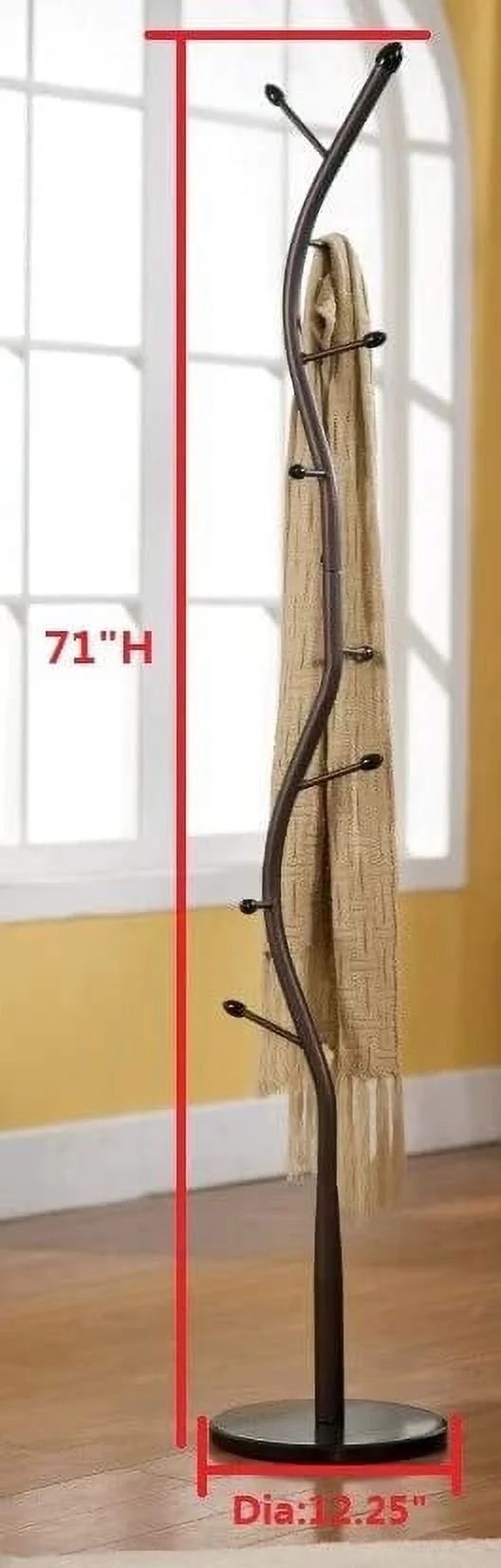 CHNBVC - Black Metal & Walnut Wood Hall Tree Coat & Hat Rack Stand