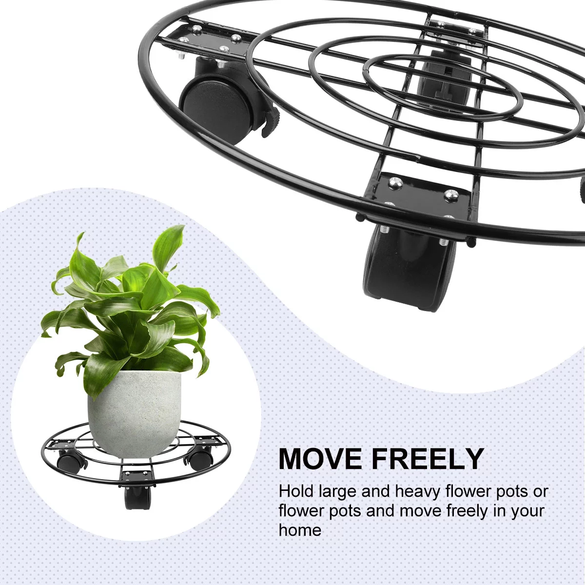 Gongxipen Iron Flower Pot Holder with Wheels Movable Flower Pot Rack Potted Plants Stand
