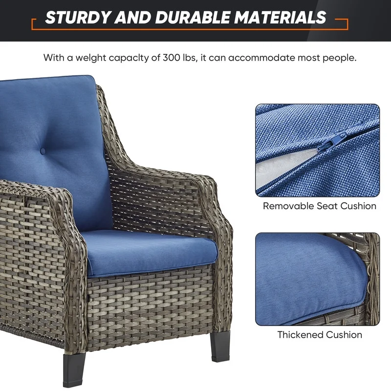 PARKWELL 3-Piece Outdoor Chair Set with Side Table,Patio Wicker Chairs Bistro Furniture Set for Porch Deck Backyard