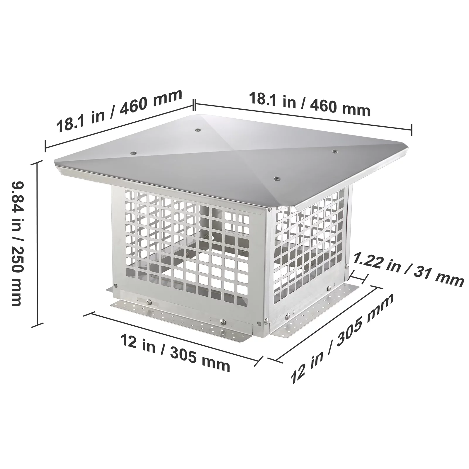 BENTISM Chimney Cap 12” x 12” 304Stainless Steel Fireplace Flue Caps Cover Mesh