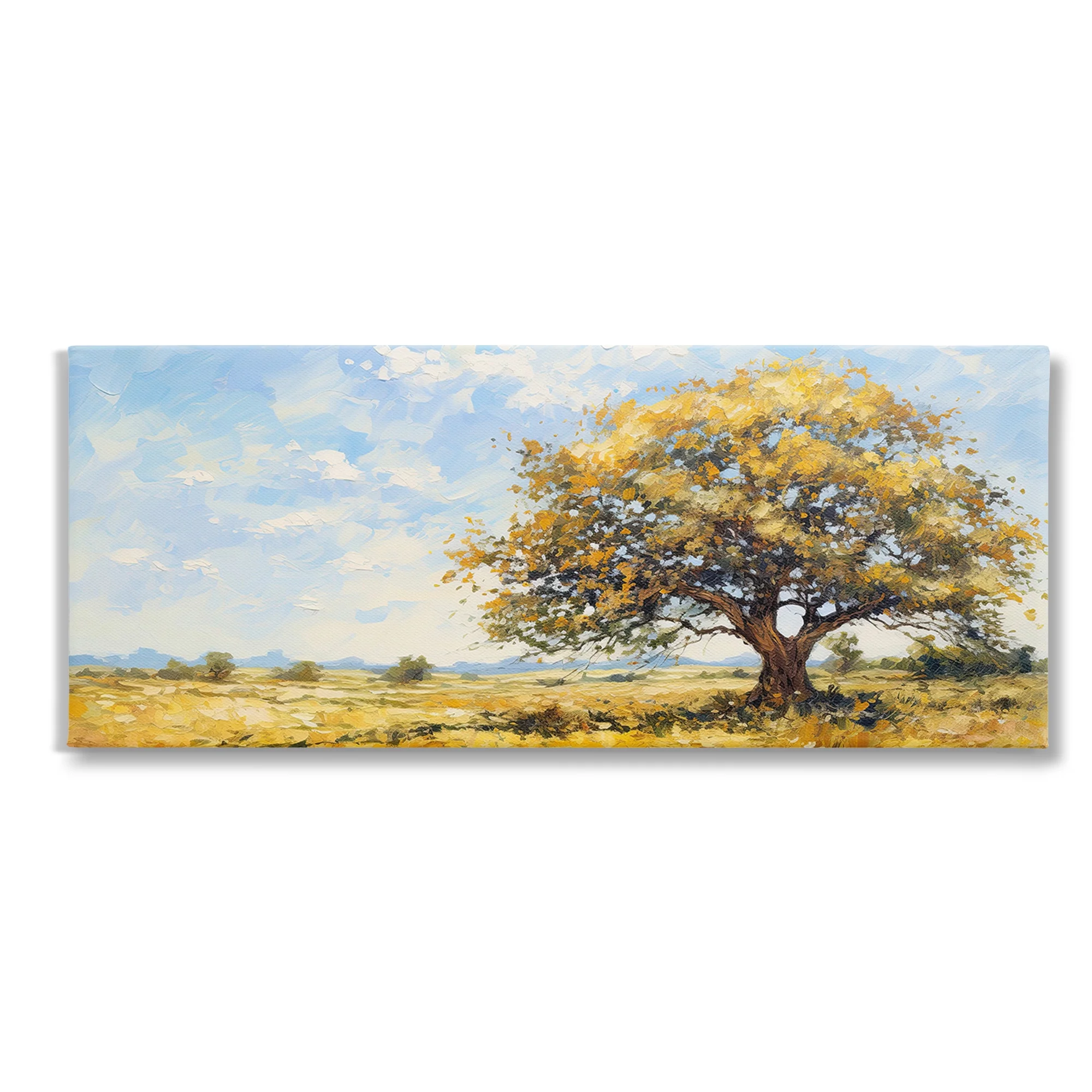 Stupell Industries Sycamore Tree in Field Landscape Painting Gallery Wrapped Canvas Art Print Wall Art, 24 x 10