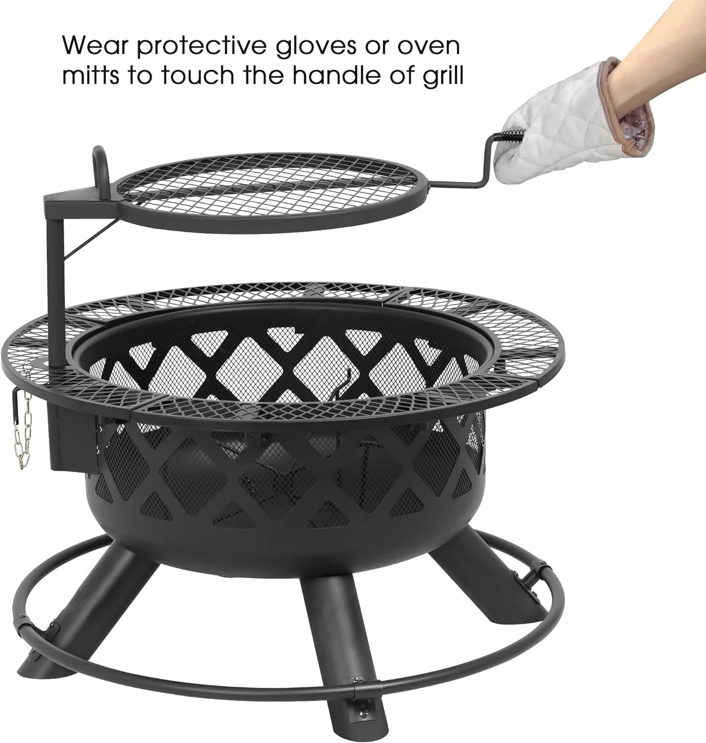 Wood Burning Fire Pit with Quick Removable Cooking Grill, Black, 32in