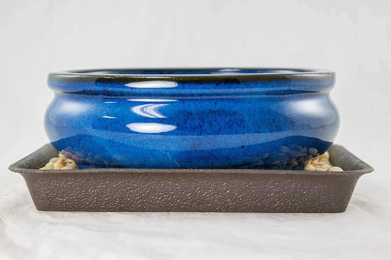 Oval Dark Blue Mame Shohin Bonsai/Succulent + Tray + Rock + Mesh Combo