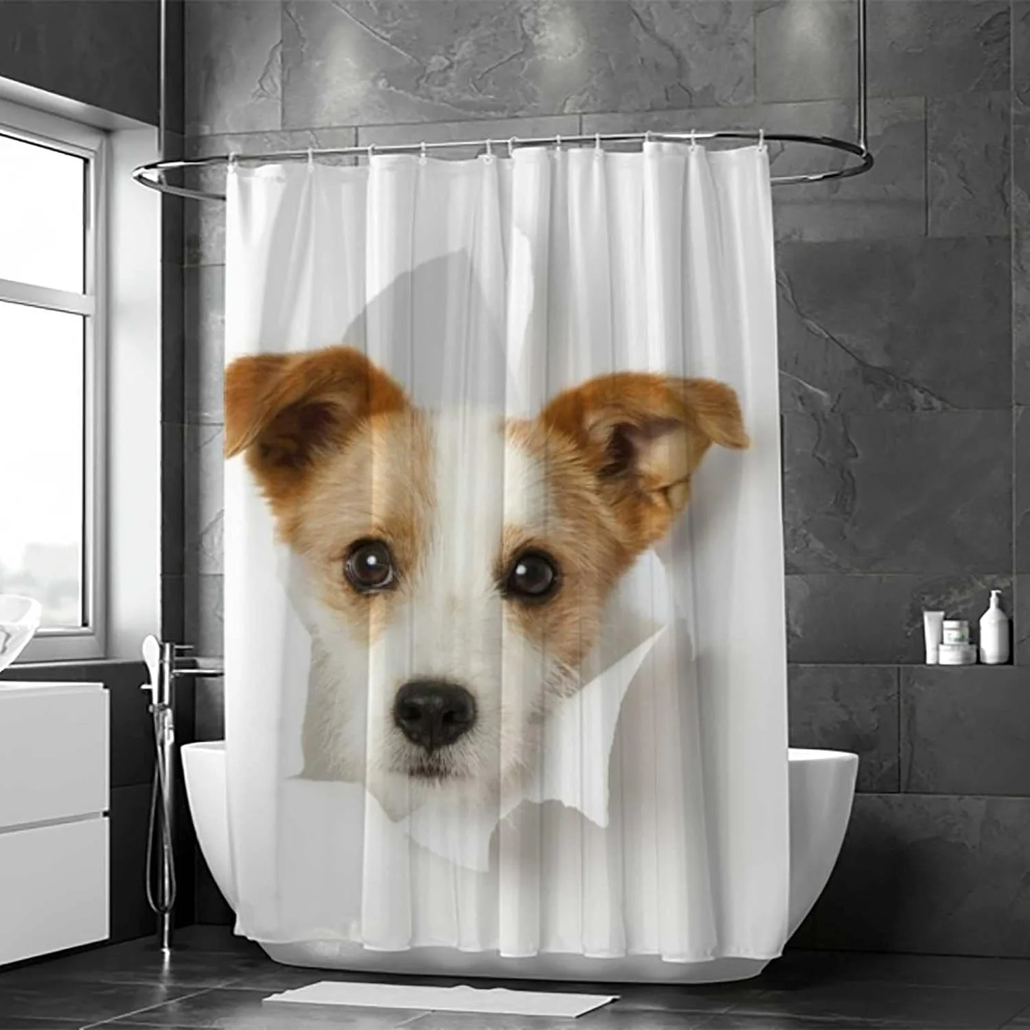 SKYSONIC Shower Curtain,Cute Dog Broken Out Wall Bathroom Curtain, Waterproof Fabric Shower Curtain for Bathroom Hotel Decoration, 72x72 inches