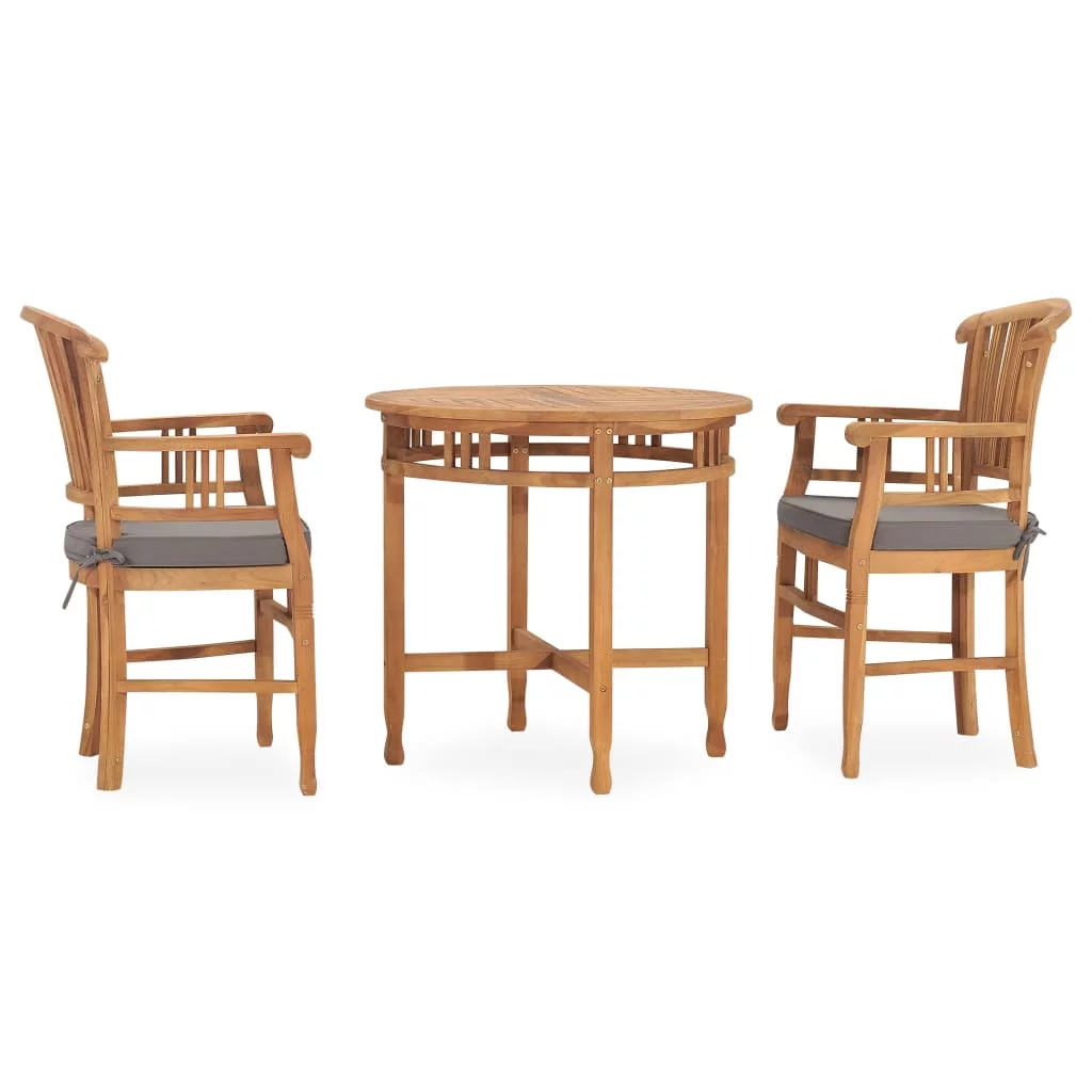 Walmeck 3 Piece Patio Dining Set with Cushions Solid Teak Wood