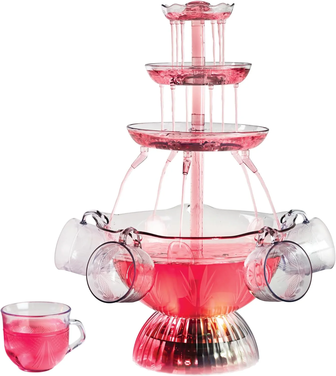 Nostalgia 3-Tier Party Fountain, Holds 1.5 Gallons, LED Lighted Base, Includes 8 Reusable Cups, 1.5 Gallon, Clear