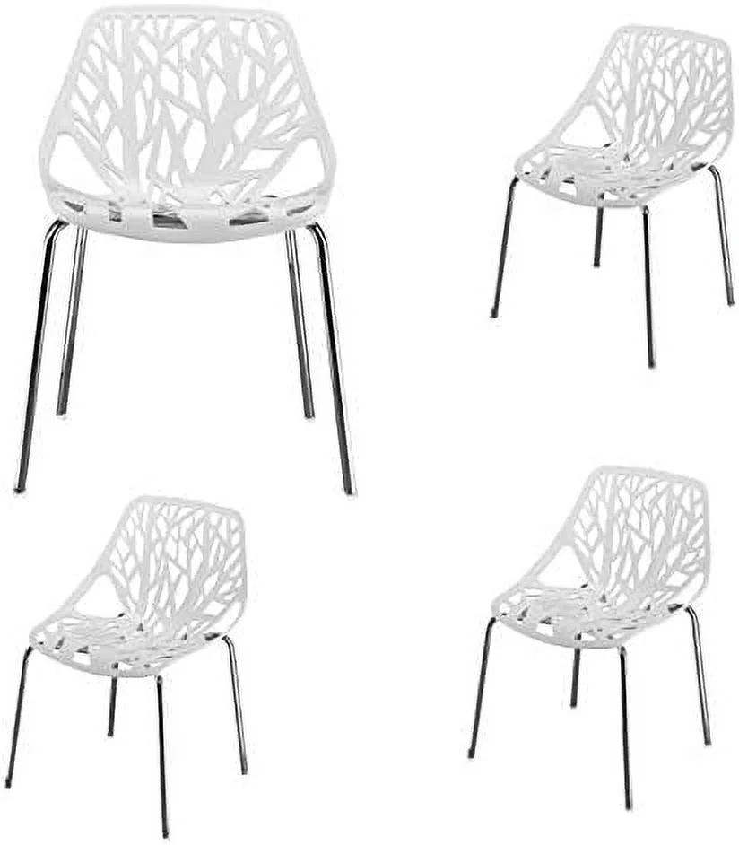 SJOIKLM Plastic Dining Chairs Set of 4 Modern Plastic Lounge Chair Dining Side Chair for Outdoor Indoor  White