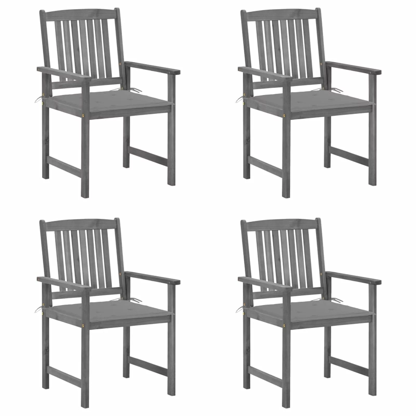 Anself 4 Piece Garden Chairs with Cushion Acacia Wood  Dining Chair Gray for Patio, Balcony, Backyard,  Furniture 24 x 22.4 x 36.2 Inches (W x D x H)