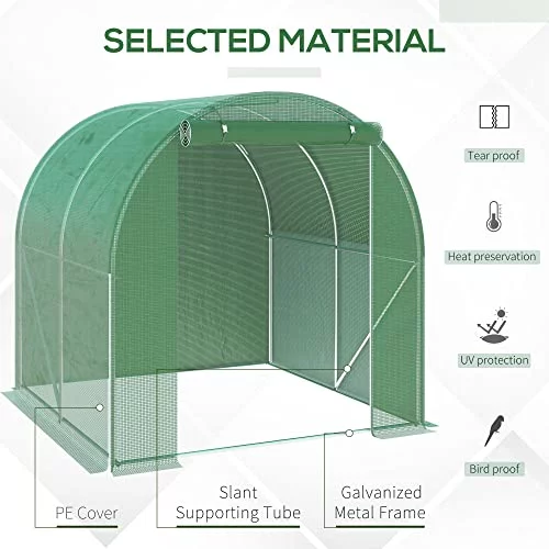Outsunny 6' x 6' x 6' Tunnel Greenhouse Outdoor Walk-in Hot House with Roll-up Plastic Cover and Zippered Door, Steel Frame, Green