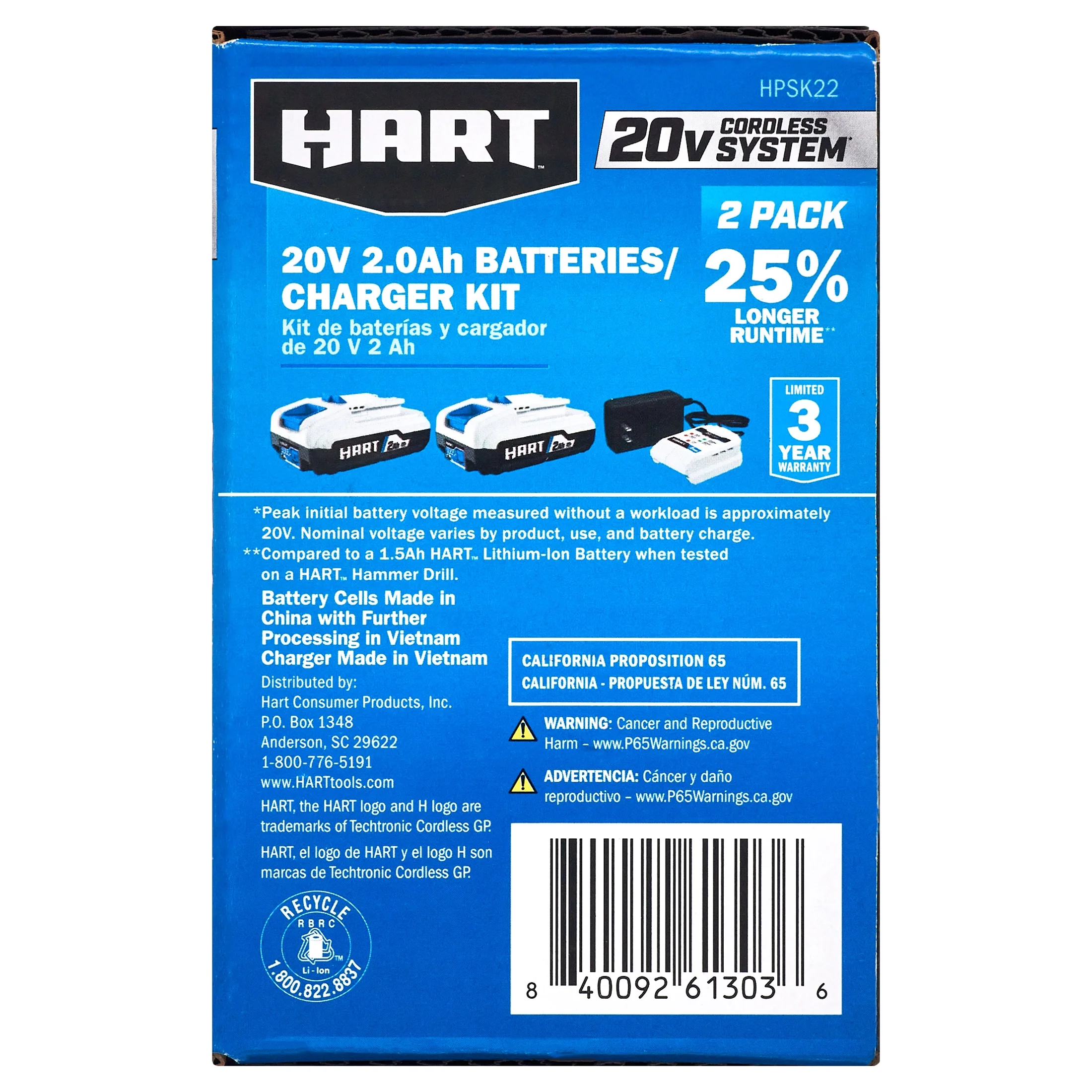 HART 20V (2) 2Ah Battery and Charger Kit