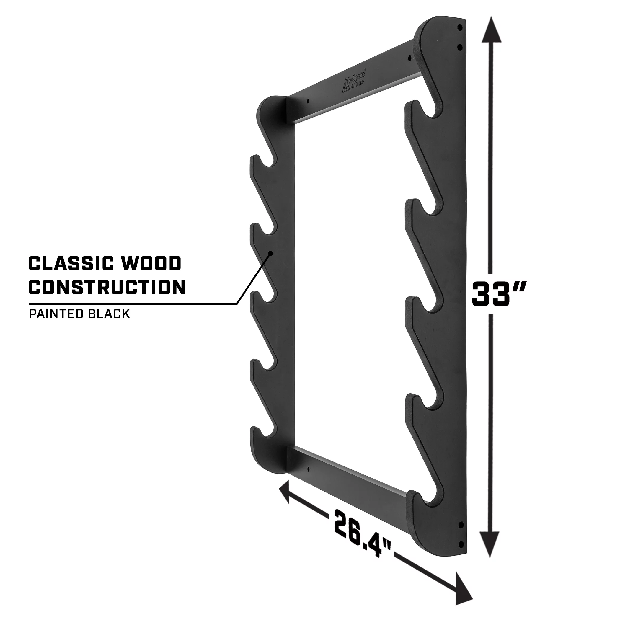 GoSports Outdoors Wall Mounted Firearm Display Rack with Premium Black Painted Pine - Holds 5 Rifles or Shotguns