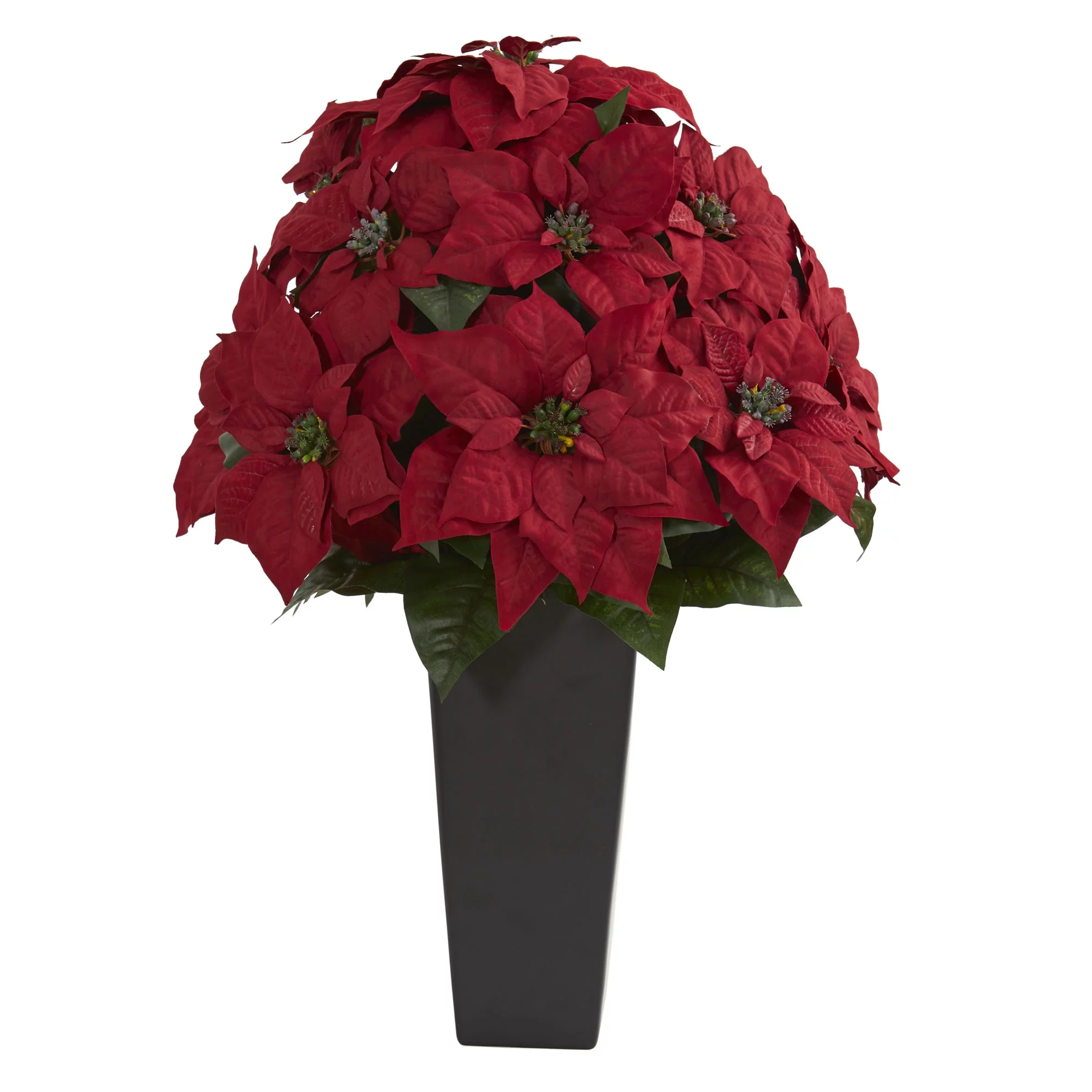 Nearly Natural 27” Poinsettia Artificial Plant in Black Planter