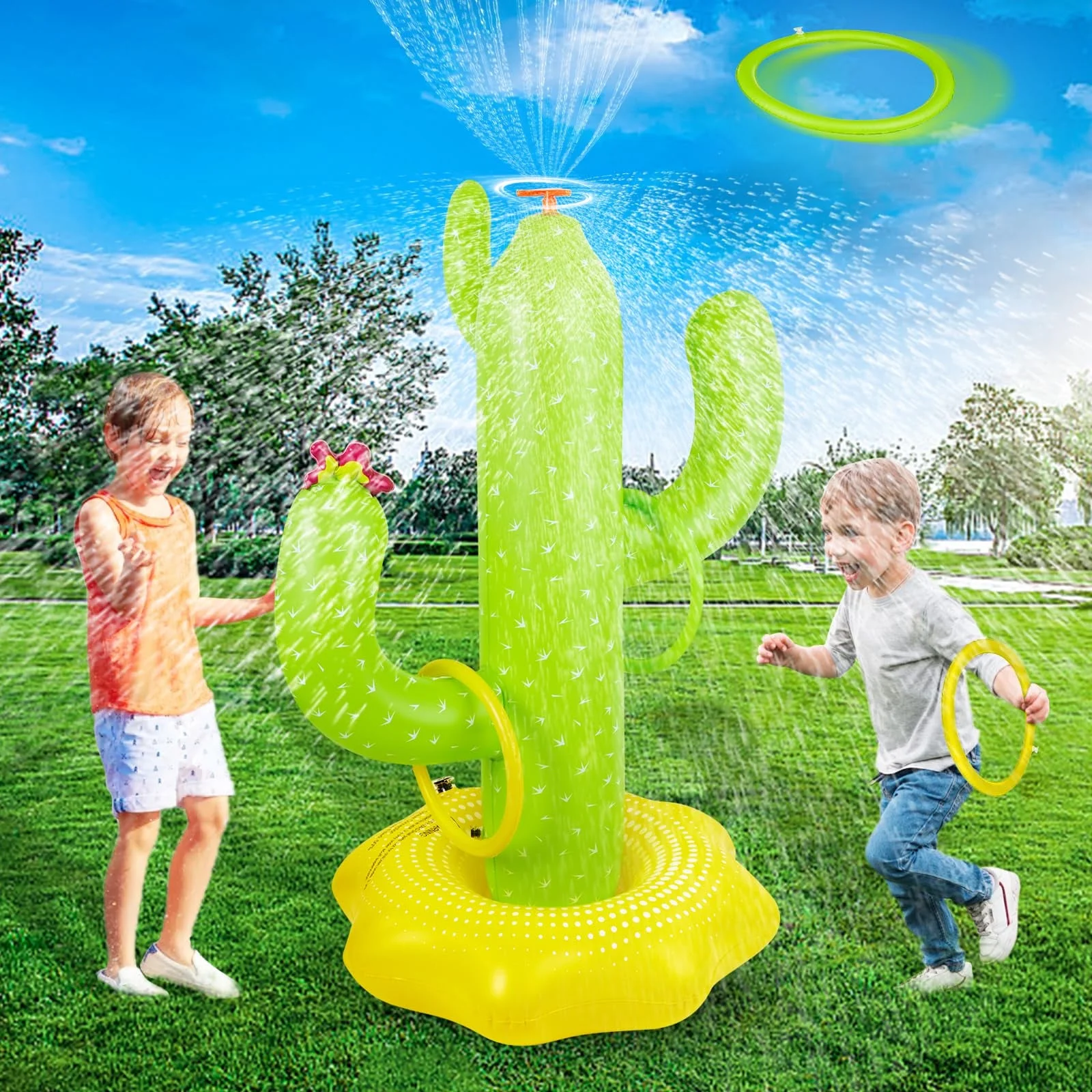 Anpro Water Sprinkler for Kids, Inflatable Cactus Spray Sprinkler Kids Outdoor Splashing Fun Activity, Summer Water Sprinkler Spray Toy for Yard, Lawn
