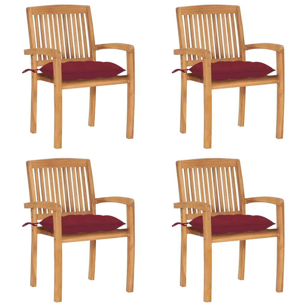 Anself Stacking Patio Chairs with Cushions 4 pcs Solid Teak Wood