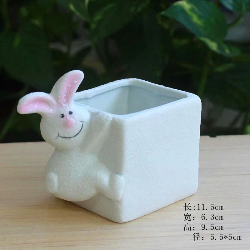 Snowflake Glaze Ceramic Succulent Planter - Nordic Style Rabbit Flower Pot - Ceramic Desktop Planter