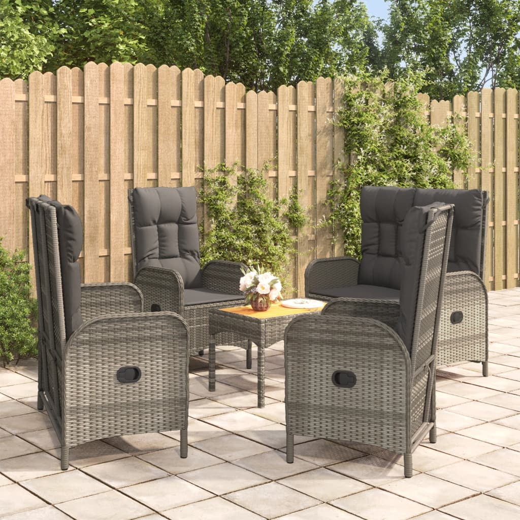 moobody 5 Piece Patio Dining Set with Cushions Gray Poly Rattan
