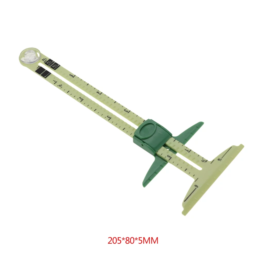 Cusimax 5 in 1 Handy Sliding Sewing Gauge Quilting Tools Beginner Quilting Hem Plastic T Gauge Measuring Tool Green
