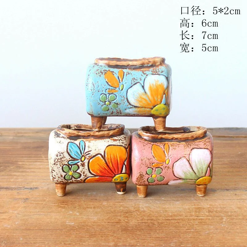Hand-Painted Ceramic Succulent Flower Pot - Desktop Planter