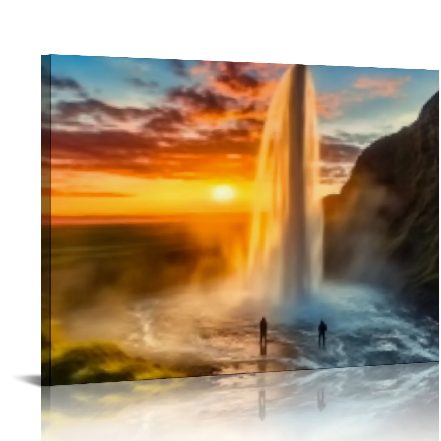 YIKUMA  Behind The Waterfall seljalandsfoss Waterfall in Iceland Legend Wall Decor Print on Canvas Modern Artwork Living Room Bedroom Painting Art Wall 20x16 inch 20x16in