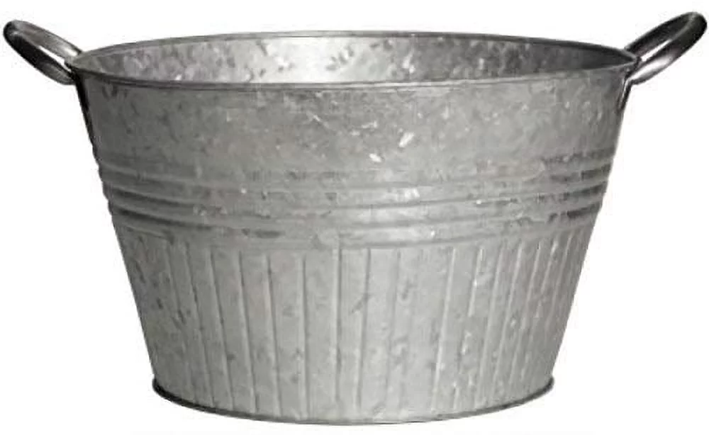 Tub Planter With Handles, Round, Galvanized Metal, 16-In.