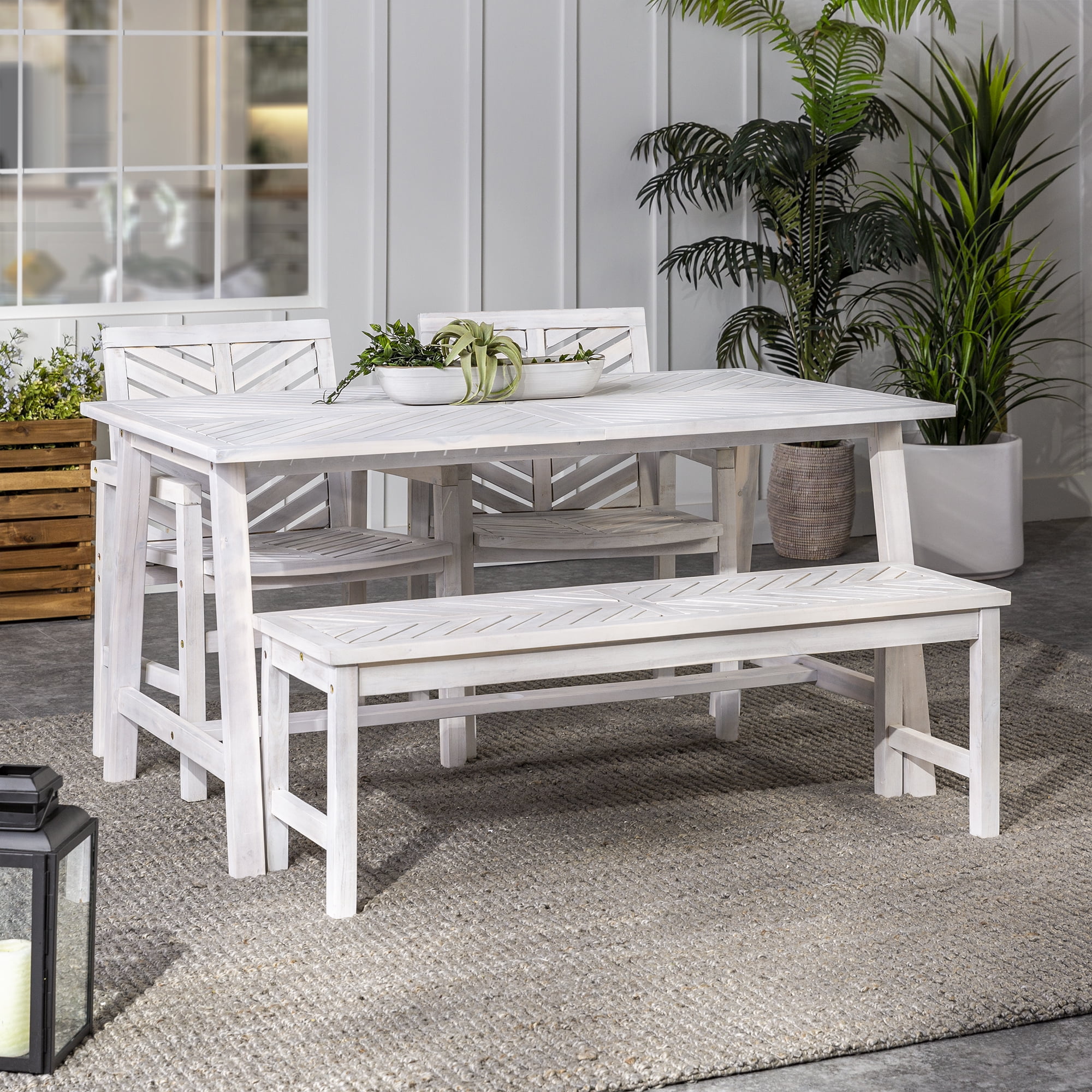 Manor Park Modern Boho Chevron 4 Piece Outdoor Dining Set, White