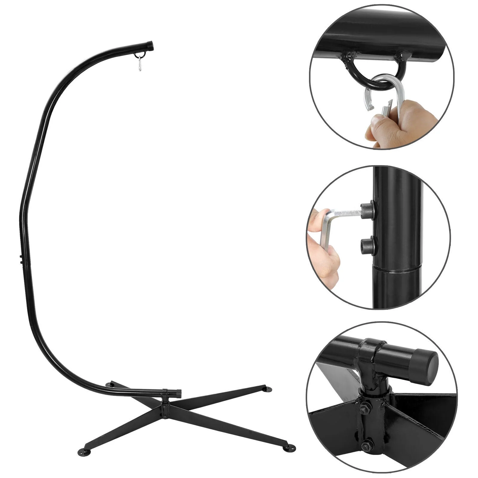 Hanging Hammock Chair C-Stand 360 Degree Porch Swing Weather Resistant Stand