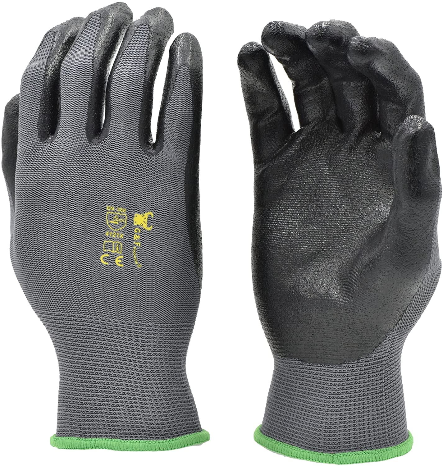 G & F Products Knit Nylon Gloves 1519 Micro Form Nitrile Grip, 12 Pair, Size Medium