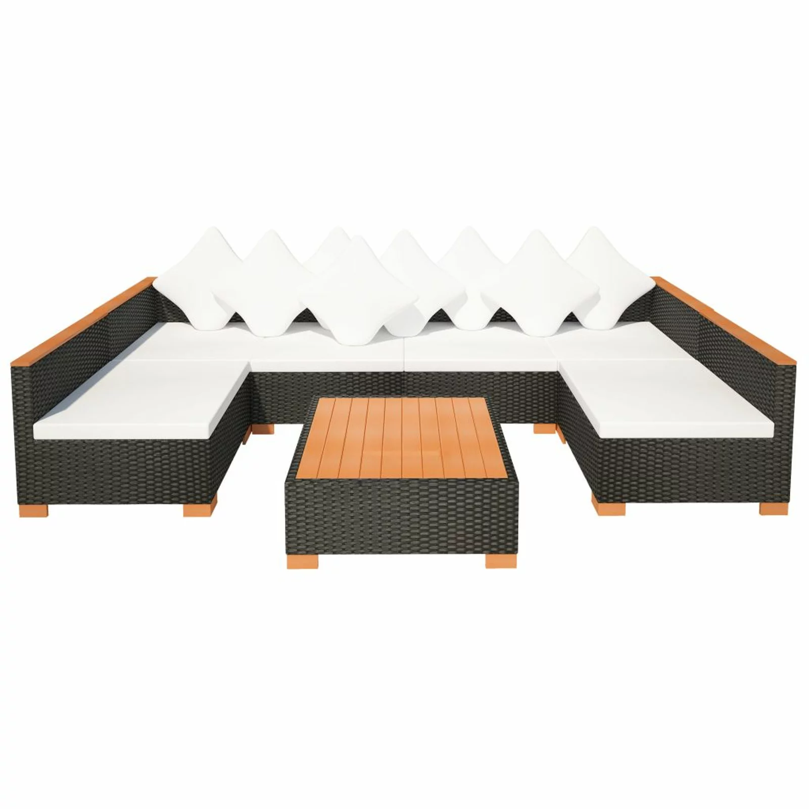 Carevas 7 Piece Patio Set with Cushions Poly Rattan Black