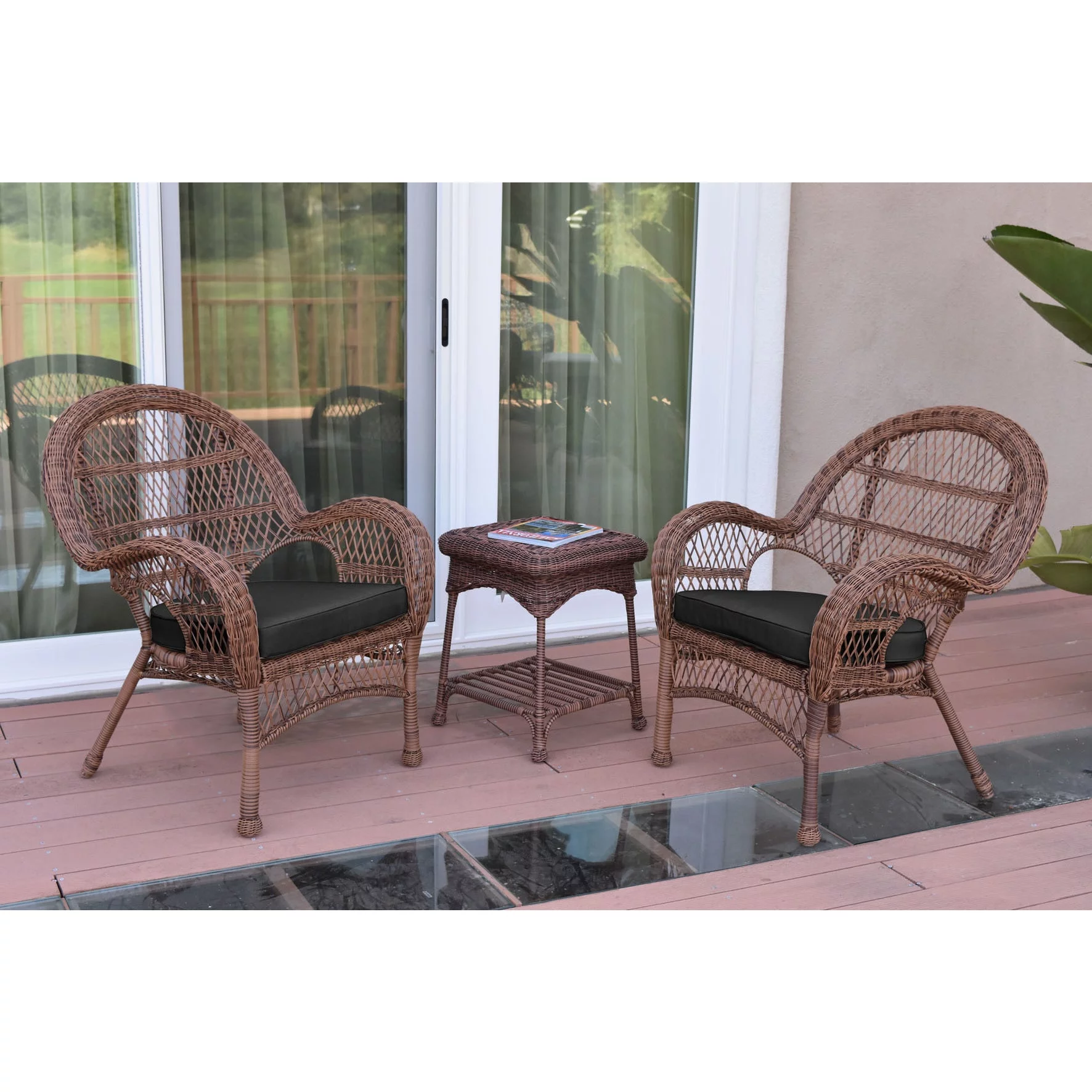 Jeco  3-piece Santa Maria Honey Steel and Wicker Chair Set Black