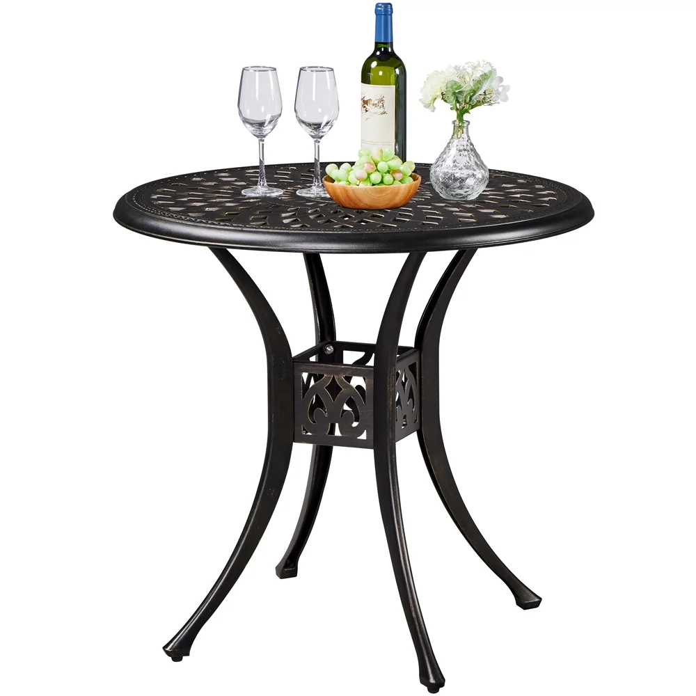 Topeakmart Outdoor Round Bistro Table with Umbrella Hole, Bronze