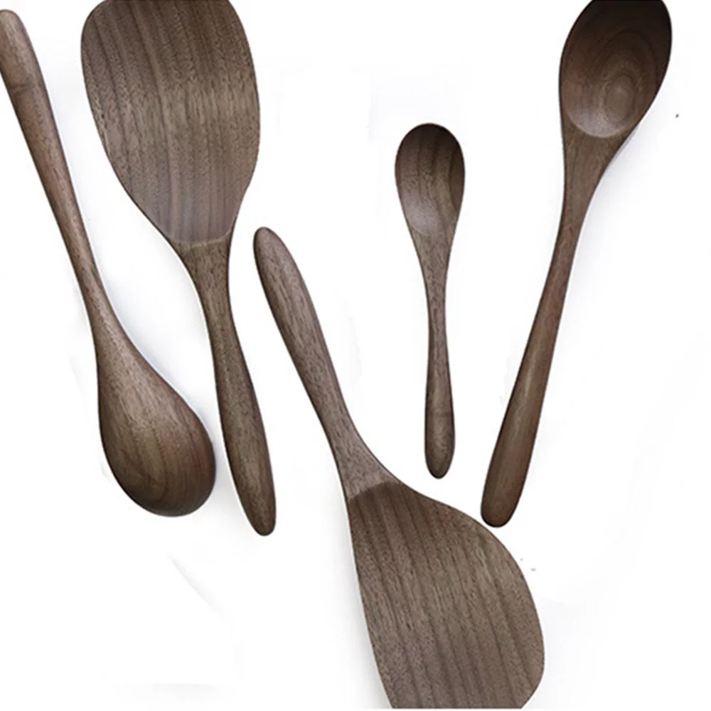 Tableware Kitchenware Wooden Desserts Condiment Black Walnut Rice Shovel Spoon Coffee Spoons Honey Tea Scoops 3
