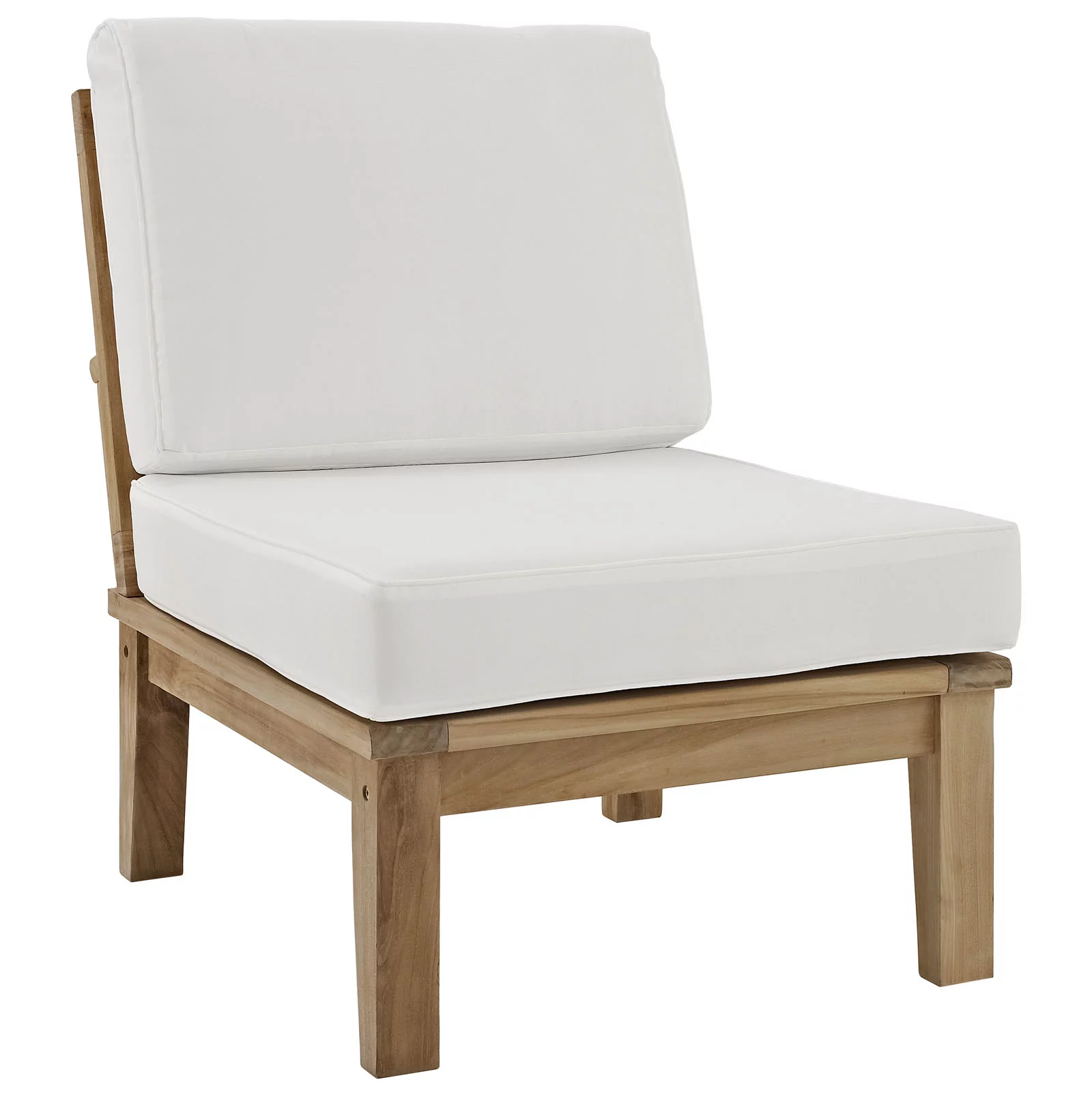 Modern Contemporary Two PCS Outdoor Patio Teak Sofa Set, White, Fabric, Wood