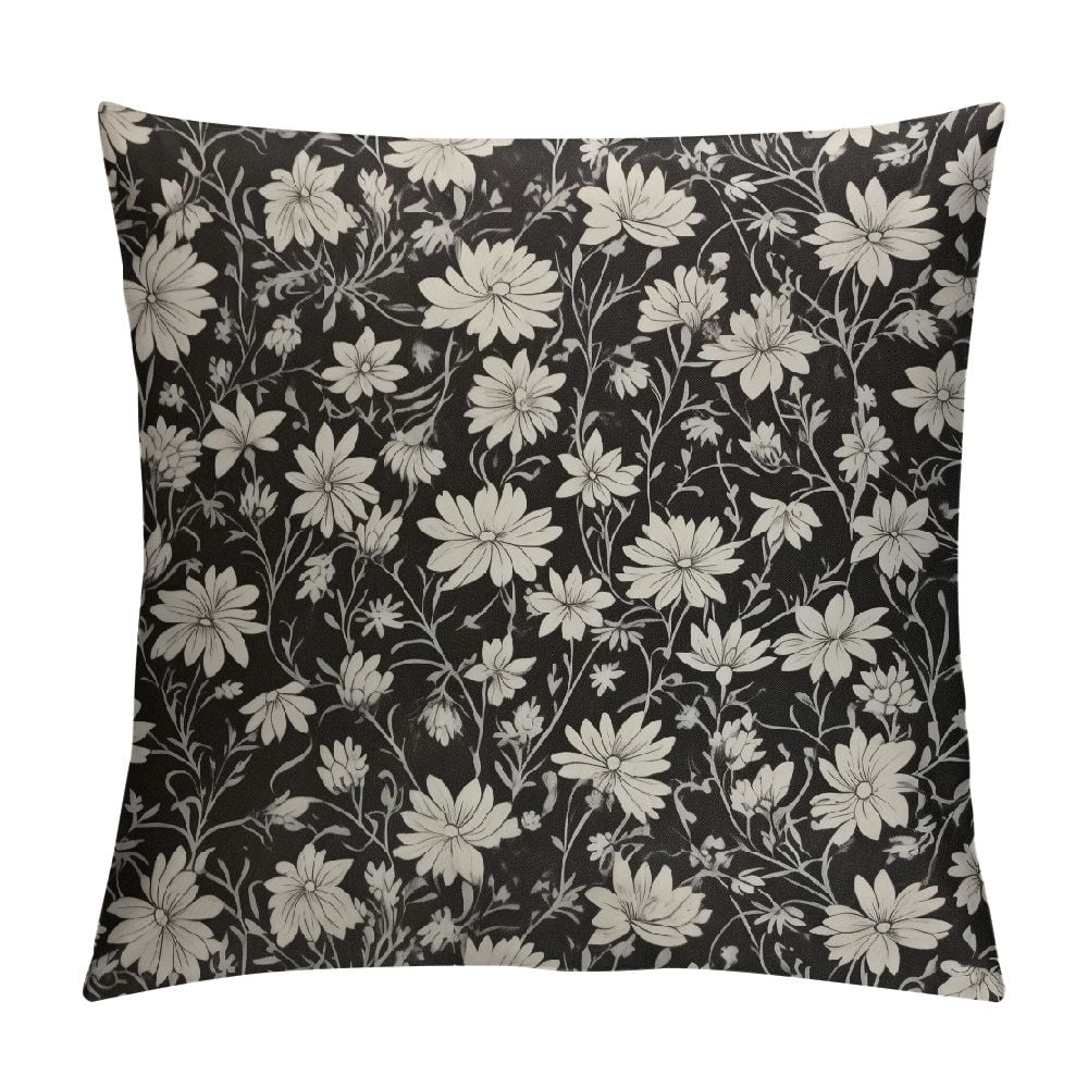 CANFLASHION Vintage Floral Pillow Covers Black Old White Floral Outdoor Decorative Throw Pillow Covers Farmhouse Rustic Pillowcases Cushion Covers For Couch Bedroom Sofa Chair Car