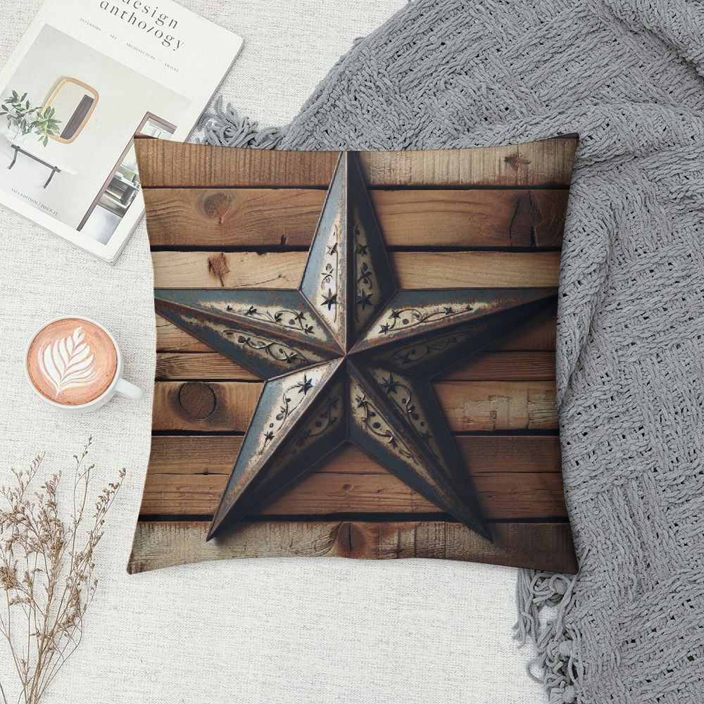 Ulloord   Western Pillow Covers ,West Texas Star Throw Pillow Covers,Rustic Farmhouse Style Decorative Pillow Covers,Grey Wooden Barn Door Cushion Cases for Bed Sofa Couch