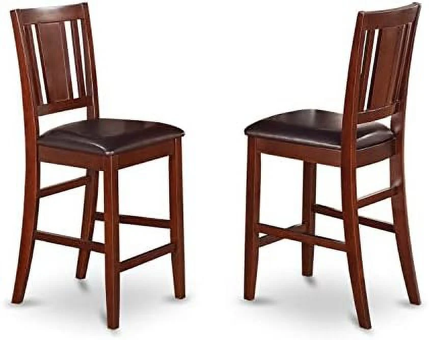 WTYNKAE Bus-MAH-W Counter Height Stools-Slat Back Wood Seat Chairs    Mahogany