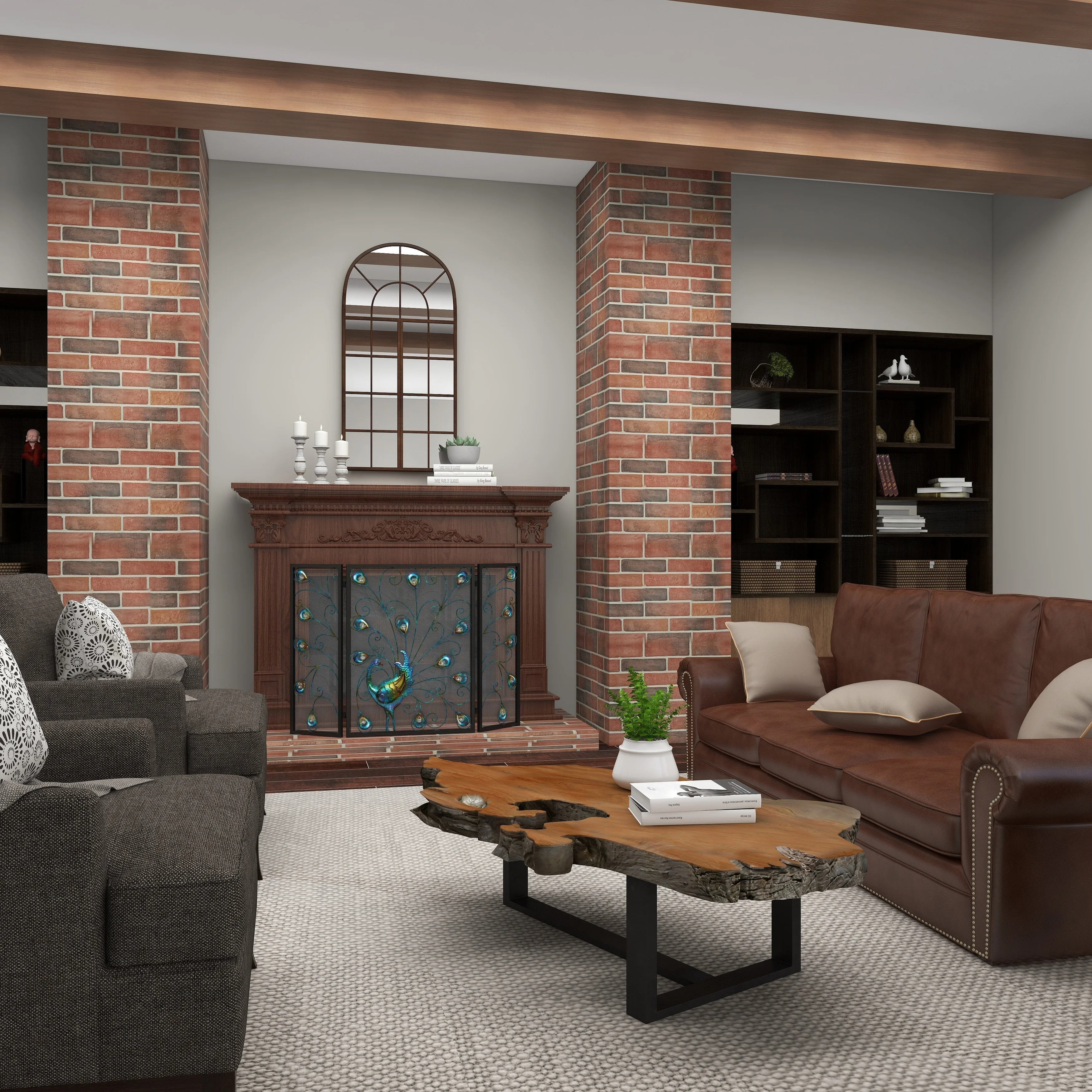 Studio 350 Blue Metal Rainbow 3 Panel Peacock Fireplace Screen with Crystal Accents and Black Frame